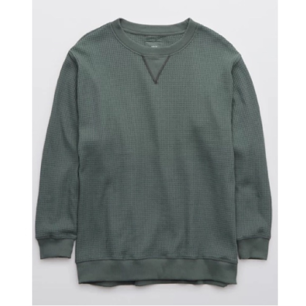 Aerie sweat waffle crew neck sweatshirt is color royal palm